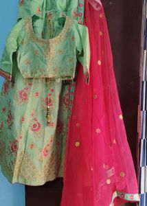 Mint &amp; Pink Embroidered Lehenga