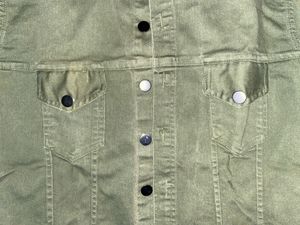 Olive Green Denim-Style Button-Up Jacket – Casual
