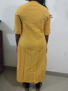 Yellow Embroidered Button-Down Kurti