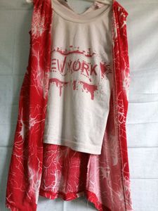 Girls&#39; Cute Top &amp; Skirt Set red and white to