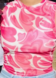 Pink Heart Print Tank Top