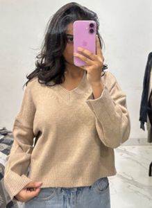 Beige V Neck Drop Shoulder Cardigan