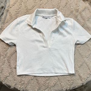 Zara White Polo crop Top