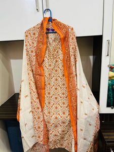 Libas Orange &amp; White Printed Salwar Set