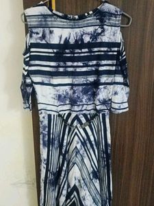 Blue & White Cold Shoulder Dress