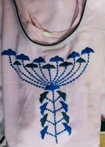 Pink Embroidered Long Sleeve Dress