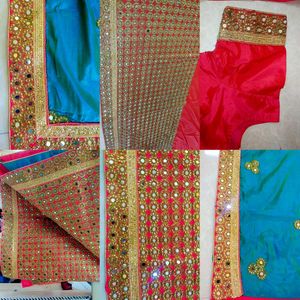 Gorgeous Mirror Work Saree with Blouse