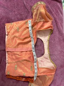 Pink &amp; Gold Embellished Saree With Stitched Blouse