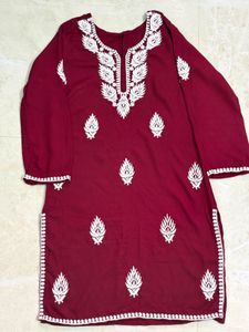 Maroon Embroidered Kurta