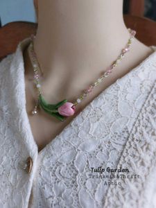 Handcrafted Tulip Flower Beaded Necklace