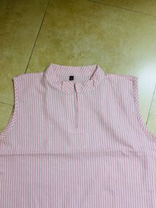Pink Striped Kurti Pant Set