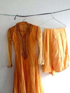 Embroidered Orange Anarkali Dress