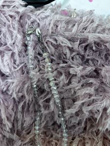 Lilac Faux Fur Beaded Shoulder Bag