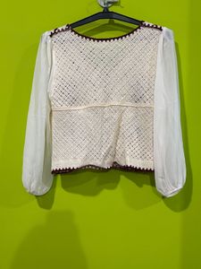 Crochet Cardigan with Sheer Sleeves