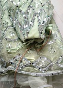 Heavy Mirror Work Light Green Lehenga