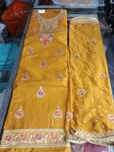 Elegant Mustard Embroidered Suit
