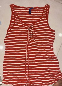 Striped Tank Top with Lace-Up Detail