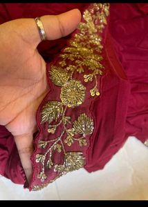 Elegant Maroon Embellished Saree