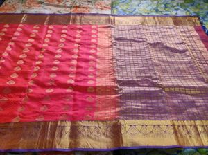 Peach Pink & Purple Silk Saree