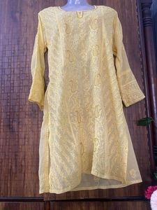 Chiffon Yellow Chikankari Embroidered Kurta