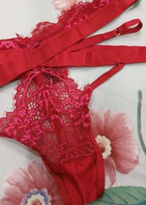 Red Lace Thong Panty size M