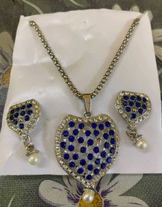 Blue & Silver Heart Jewelry Set