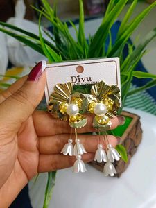 Golden &amp; White Earrings