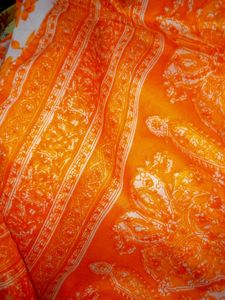 Orange Floral Print Soft Silk Saree
