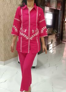 Fuschia Embroidered Short Premium Coord Set