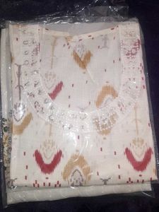 Women Fashionable  White Kurti With Brown Motiffs
