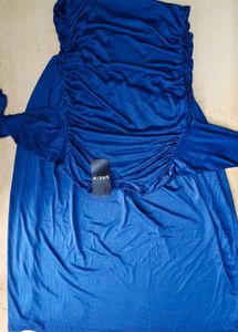 Full Sleeve Side Ruched Drop Waist Dress