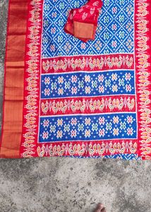 Blue &amp; Red Patola Saree