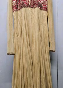 Cream Anarkali With Maroon Bodice