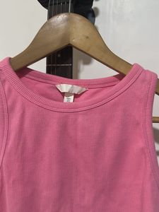 Pink Ribbed Crop Tank Top