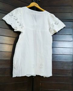 Women White Cotton Cut out Style Tunic Top