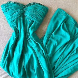 Elegant Teal Beaded Evening Gown