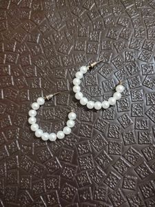 Trendy White Pearl Earrings Hoops