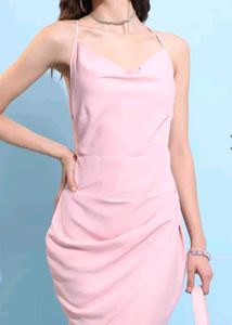 Tokyo Talkies Pink Cowl Neck Pleated Sheath Dress