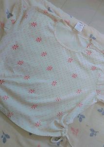 White Floral Print Tie-Side Top