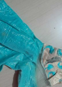 Blue Net Saree With Blouse And Petticoat