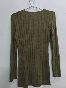 Olive Green Ribbed Long Sleeve Top