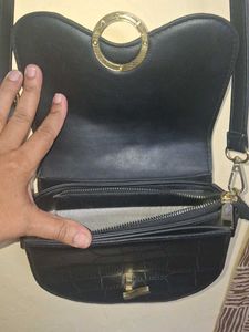 Black Croc Embossed Crossbody Bag