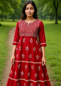 Elegant Red Embroidered Gown