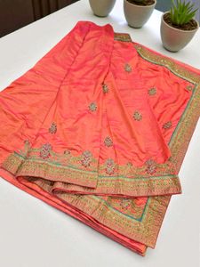 Beautiful Orange Embroidery Saree