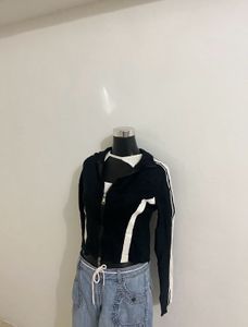 Black &amp; White Cropped Hoodie