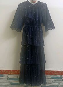 Elegant Navy Blue Tiered Dress with Sparkle
