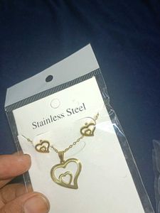 Heart Necklace Set &amp; Diamond Earrings