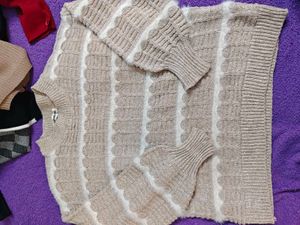 Beige Striped Knit Sweater