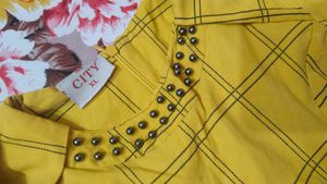 Yellow Plaid Button-Down Top