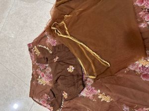 Floral Brown Lehenga Choli Set